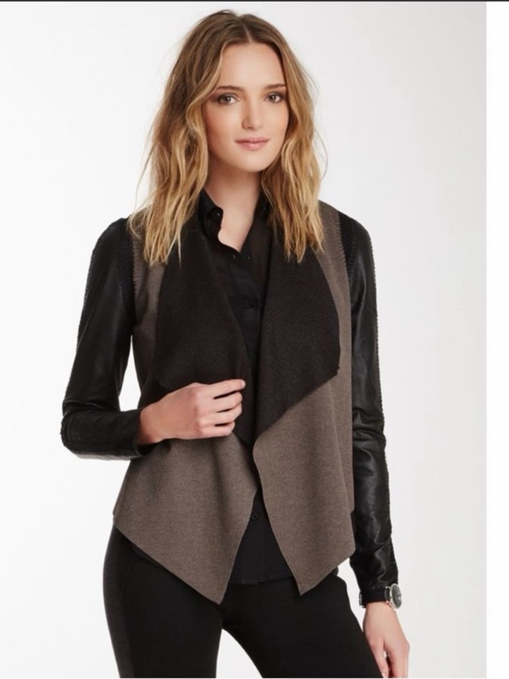 Stella & Jamie Draped Leather Sleeves Jacket – Small
